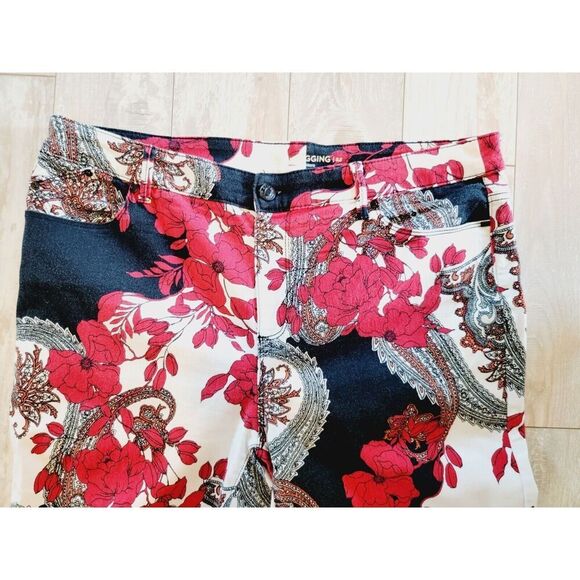 Chico's 2.5 Platinum Jeggings Women’s ‎ Medium Colorful Floral Bk/Wh/Red Large - Picture 4 of 7